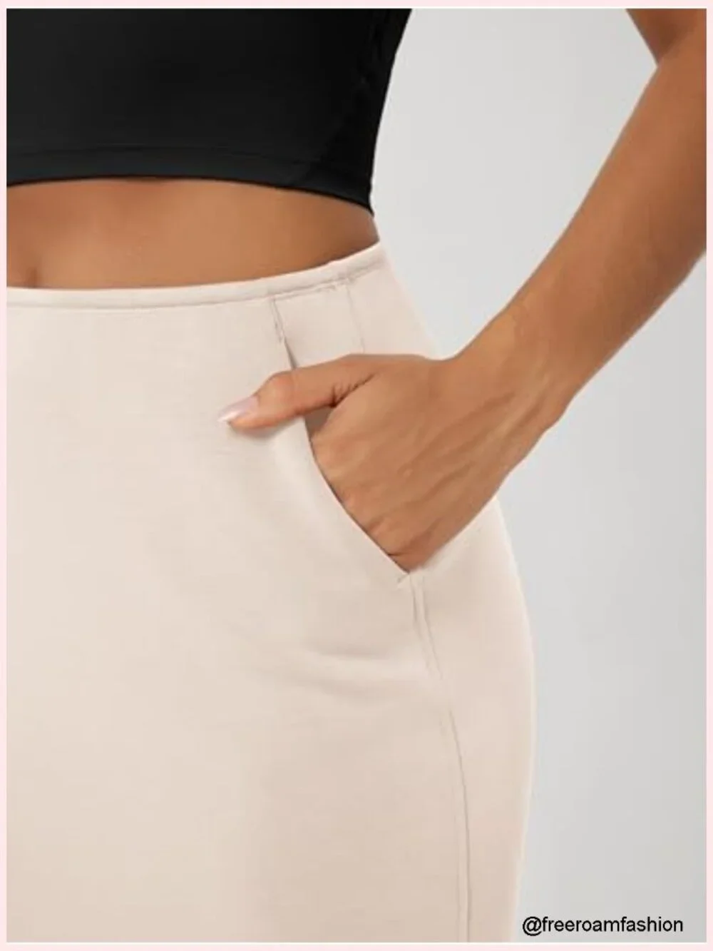 Modal Midi Skirt with Back Slit High Waist Pencil Pockets